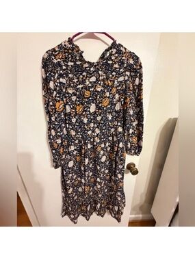 Universal Thread Navy Floral Midi Dress with Mustard Accents